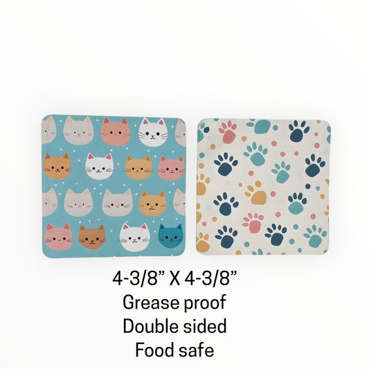 Square Double Sided Bag Inserts 25 pcs- Cats/ Kitty/ Cat Paws
