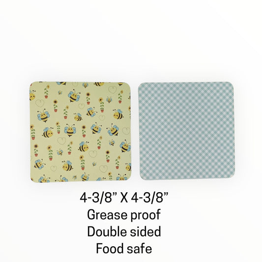 Square Double Sided Bag Inserts 25 pcs- Bees/ Blue Paid/ Blue Gingham