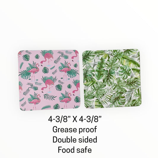 Square Double Sided Bag Inserts 25 pcs- Flamingo/ Green Tropical Leaves
