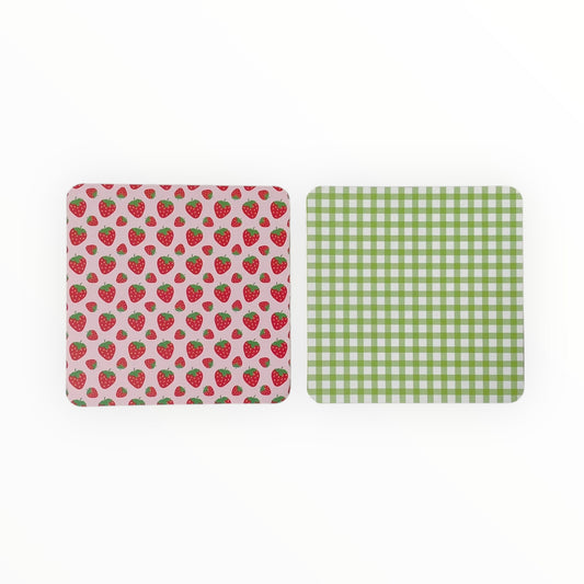 Square Double Sided Bag Inserts 25 pcs- Strawberries/ Green Plaid/ Green Gingham