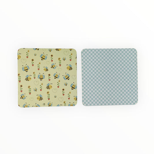 Square Double Sided Bag Inserts 25 pcs- Bees/ Blue Paid/ Blue Gingham