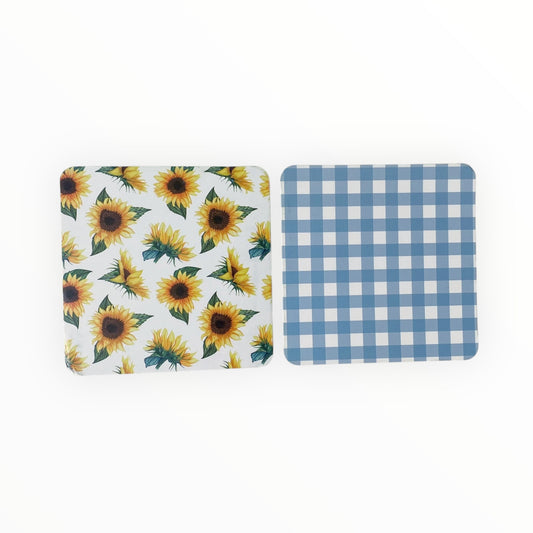 Square Double Sided Bag Inserts 25 pcs- Sunflowers/ Blue Plaid/ Blue Gingham