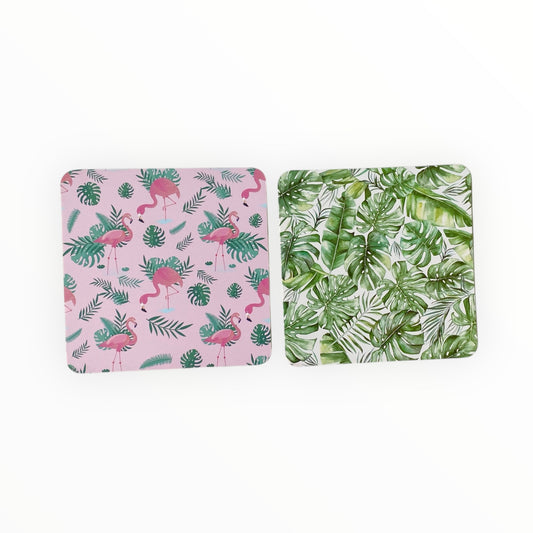 Square Double Sided Bag Inserts 25 pcs- Flamingo/ Green Tropical Leaves