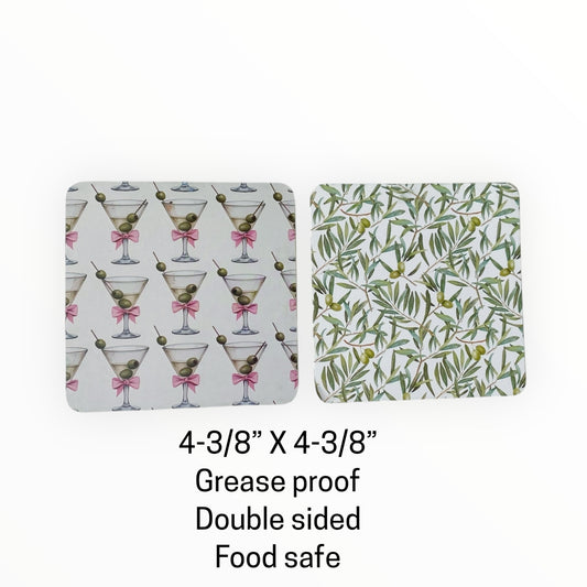 Square Double Sided Bag Inserts 25 pcs- Martini Glass/ Olive/ Olive Branch