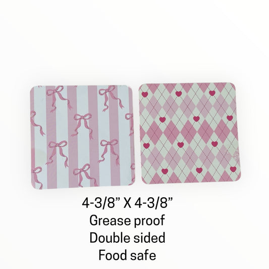 Square Double Sided Bag Inserts 25 pcs- Coquette/ Pink Bow/ Pink Argyle